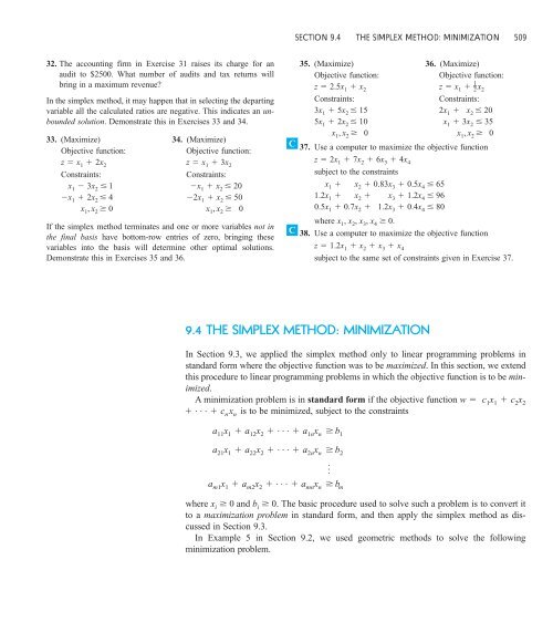 9.3 THE SIMPLEX METHOD: MAXIMIZATION