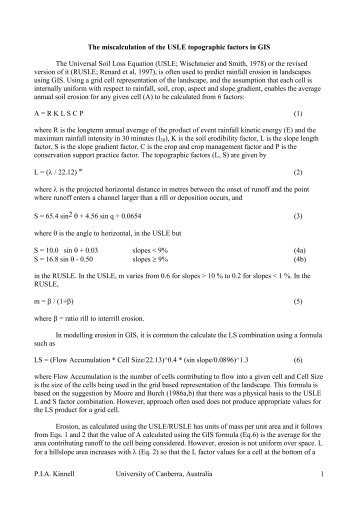 miscalculation of the USLE topographic factors in GIS