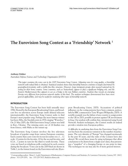 The Eurovision Song Contest as a 'Friendship' Network 1