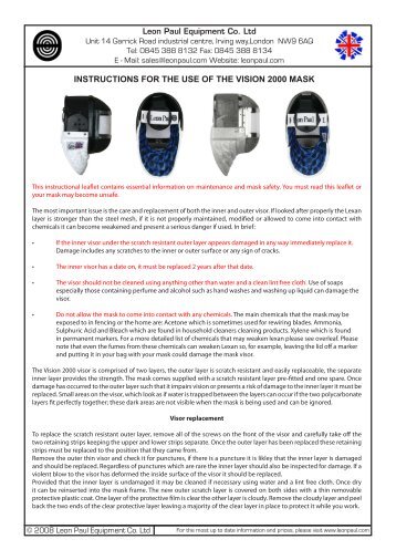 instructions for the use of the vision 2000 mask - Leon Paul Fencing ...