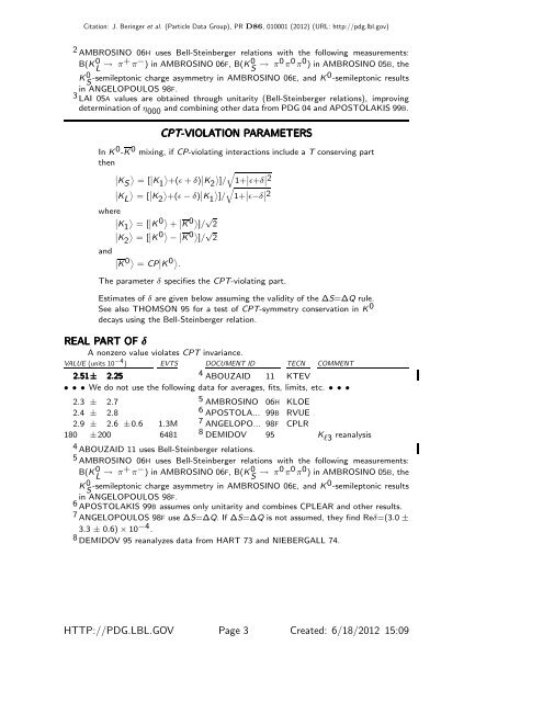 K0 - Particle Data Group - CERN