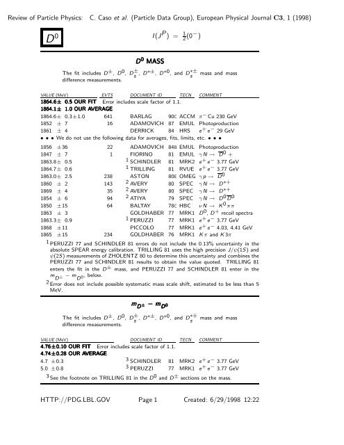 D0 - Particle Data Group