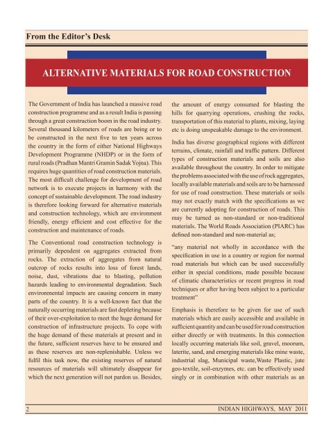 alternative materials for road construction - Indian Roads Congress