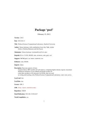 Package 'pscl' - Index of