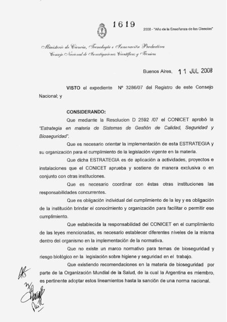 Resolución CONICET 1619/08 - Mendoza CONICET