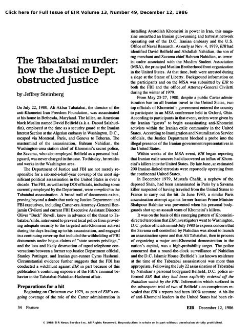 The Tabatabai Murder - Executive Intelligence Review