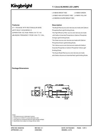 T-1 (3mm) BLINKING LED LAMPS Description Package Dimensions ...