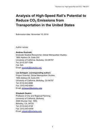 Analysis of High-Speed Rail's Potential to Reduce CO2 Emissions ...