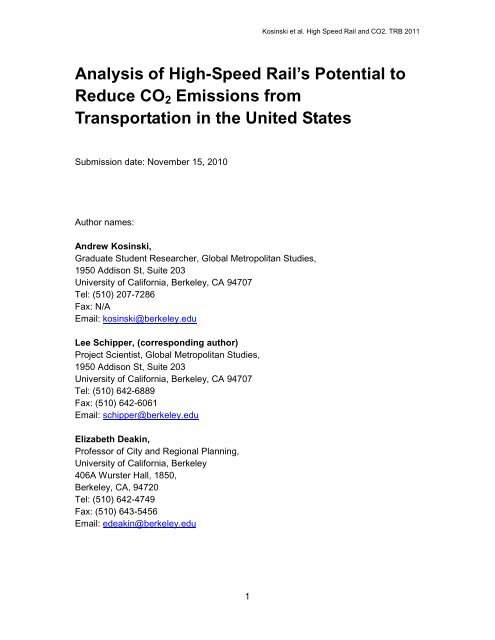 Analysis of High-Speed Rail's Potential to Reduce CO2 Emissions ...
