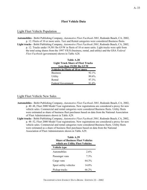 TRANSPORTATION ENERGY DATA BOOK: EDITION 22 - Center for ...