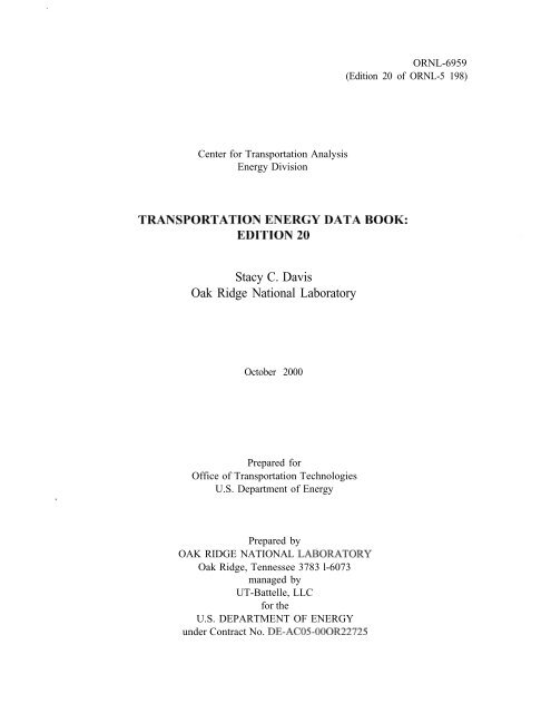 TRANSPORTATION ENERGY DATA BOOK: EDITION 20 - Center for ...