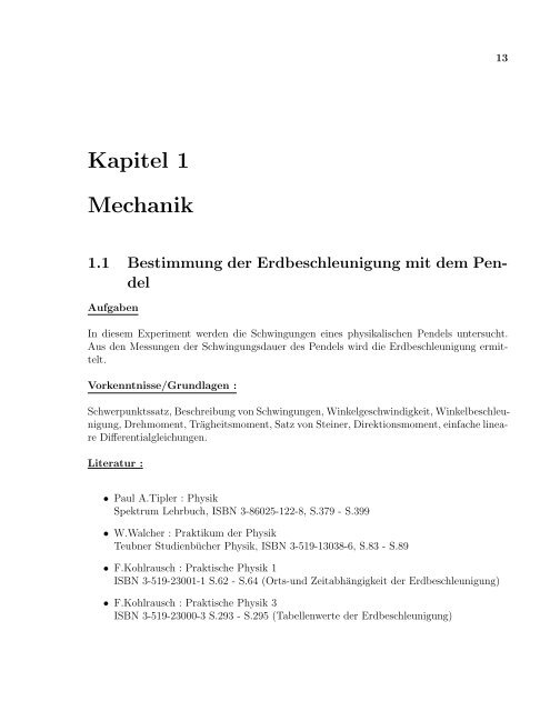 Mathematisches Pendel + Doppelpendel - I. Physikalisches Institut B