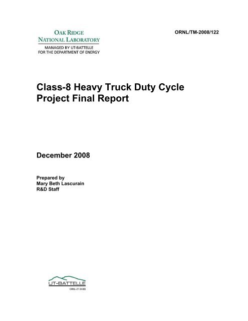 Class-8 Heavy Truck Duty Cycle Project Final Report - Center for ...