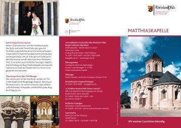 Flyer Matthiaskapelle - Burgen, Schlösser, Altertümer