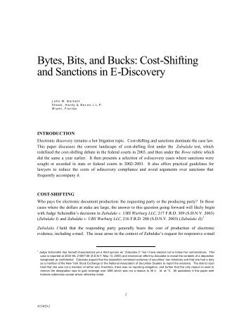 Bytes, Bits, and Bucks: Cost-Shifting and Sanctions in E-Discovery