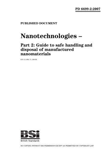 Guide to safe handling and disposal of manufactured nanomaterials