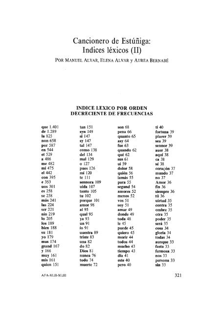 13. Cancionero de Estúñiga. Índices léxicos (II), por Manuel Alvar ...