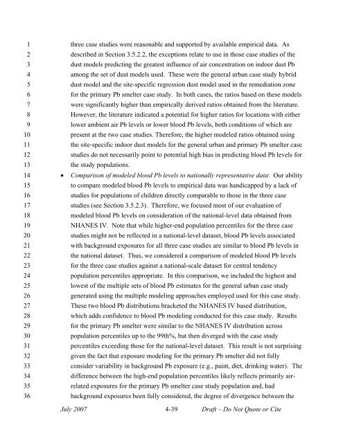 Lead Human Exposure and Health Risk Assessments for Selected ...