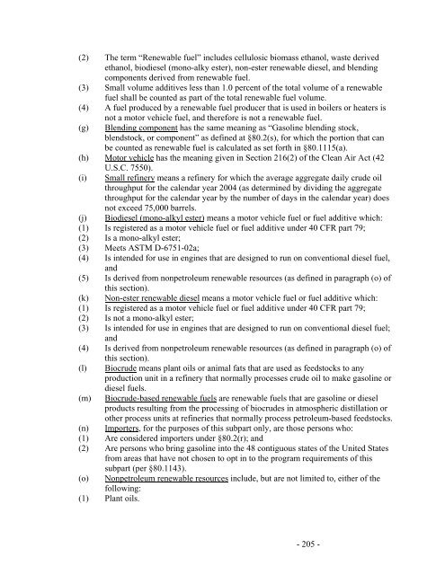 Regulation of Fuels and Fuel Additives: Renewable Fuel Standard ...