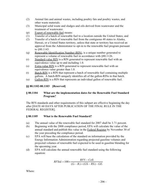 Regulation of Fuels and Fuel Additives: Renewable Fuel Standard ...