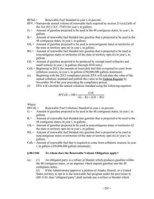 Regulation of Fuels and Fuel Additives: Renewable Fuel Standard ...