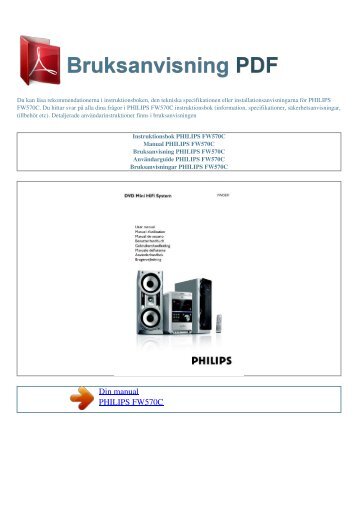 Instruktionsbok PHILIPS FW570C - BRUKSANVISNING PDF