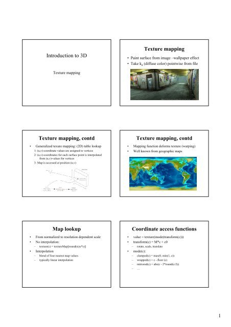 Introduction to 3D Texture mapping Texture mapping, contd Texture ...