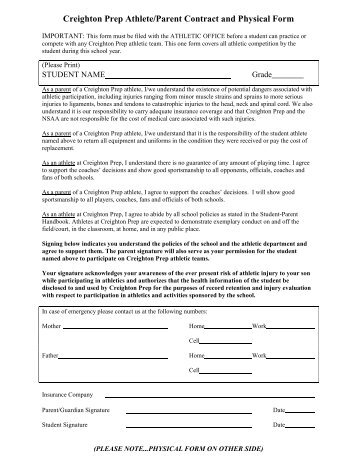 Creighton Prep Athlete/Parent Contract and Permission Form