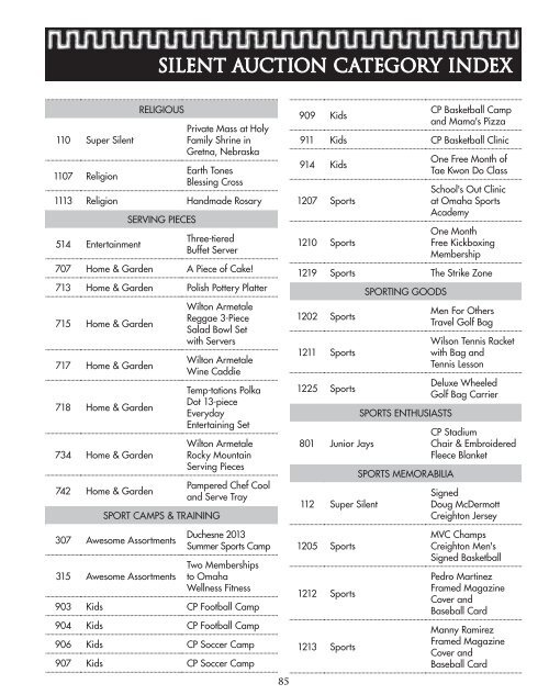 SILENT AUCTION AT A GLANCE - Creighton Prep