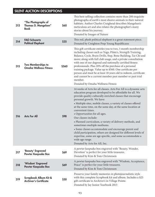 SILENT AUCTION AT A GLANCE - Creighton Prep