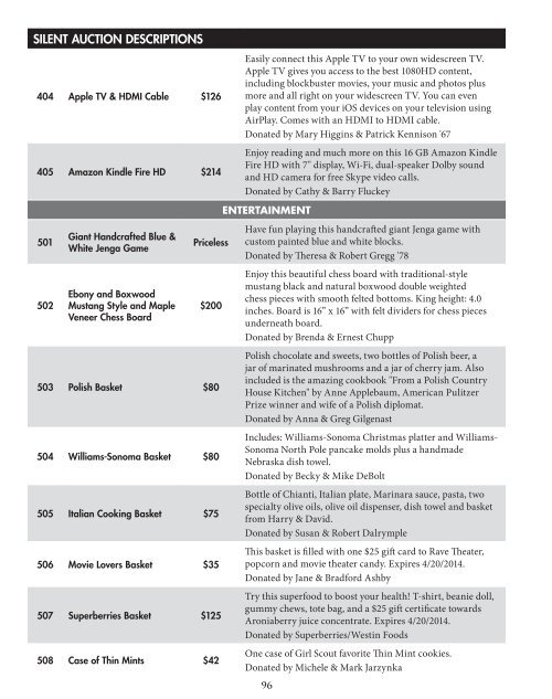 SILENT AUCTION AT A GLANCE - Creighton Prep