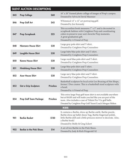 SILENT AUCTION AT A GLANCE - Creighton Prep