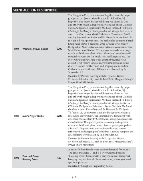 SILENT AUCTION AT A GLANCE - Creighton Prep