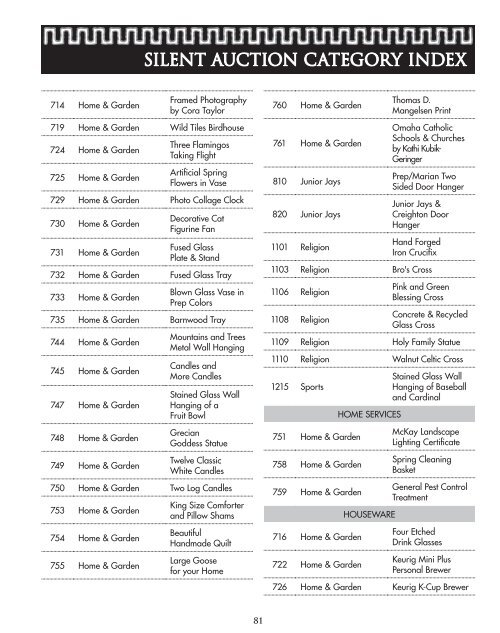 SILENT AUCTION AT A GLANCE - Creighton Prep