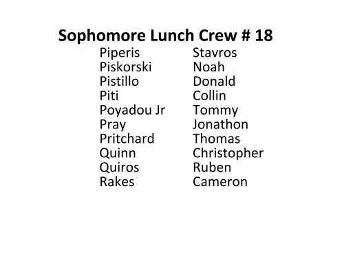 Sophomore Lunch Crew # 1 - Creighton Prep