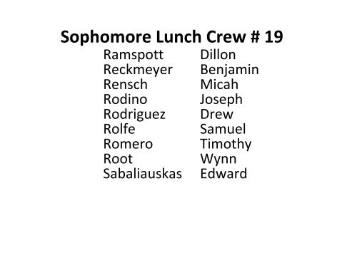 Sophomore Lunch Crew # 1 - Creighton Prep