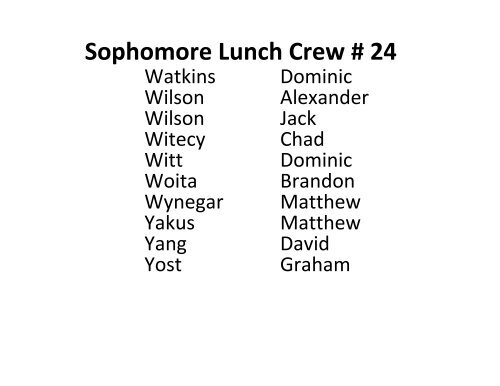 Sophomore Lunch Crew # 1 - Creighton Prep