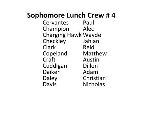 Sophomore Lunch Crew # 1 - Creighton Prep