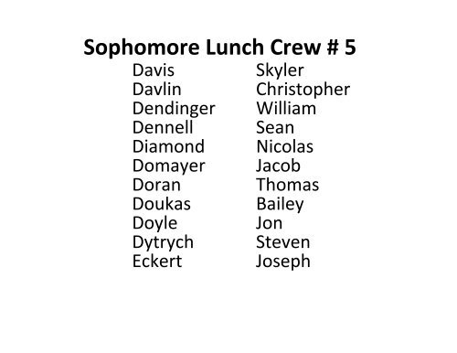 Sophomore Lunch Crew # 1 - Creighton Prep