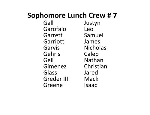 Sophomore Lunch Crew # 1 - Creighton Prep