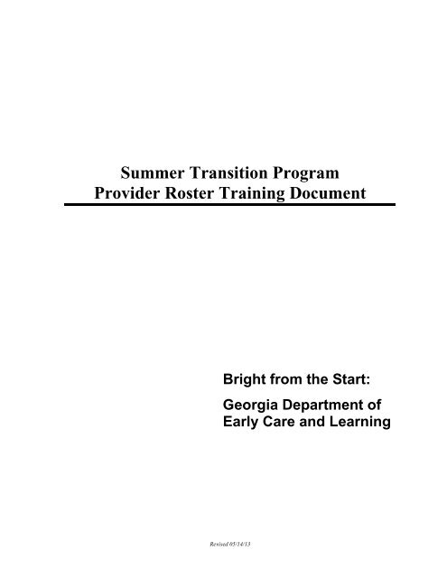 Roster Training Document - Bright from the Start