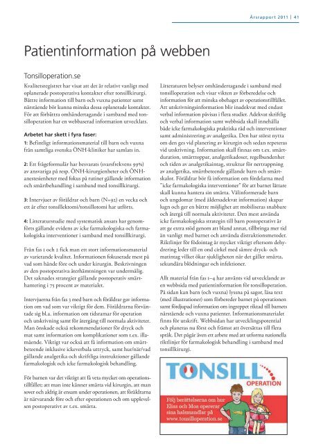 Årsrapport 2011 - Nationellt Kvalitetsregister för Öron-, Näs- och ...