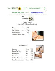 Spa Rejuvenesce Price list for individual treatments - Health Spas ...