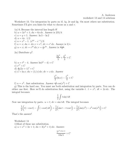 A Anderson Worksheet 13 And 14 Solutions Worksheet 13 Use