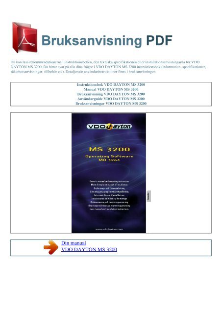 Instruktionsbok VDO DAYTON MS 3200 - BRUKSANVISNING PDF