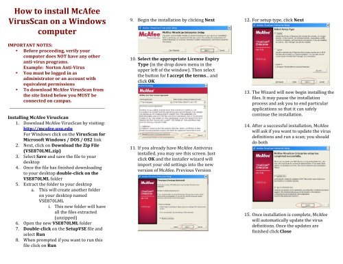 How to install McAfee VirusScan on a Windows computer