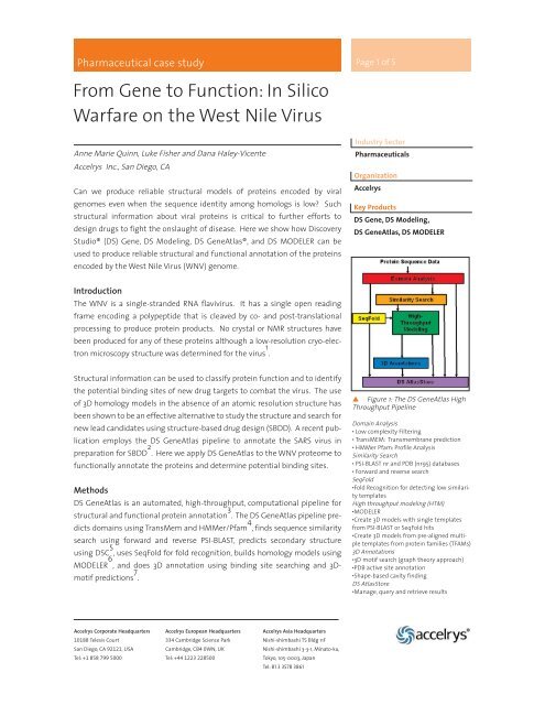 In Silico Warfare on the West Nile Virus - Accelrys