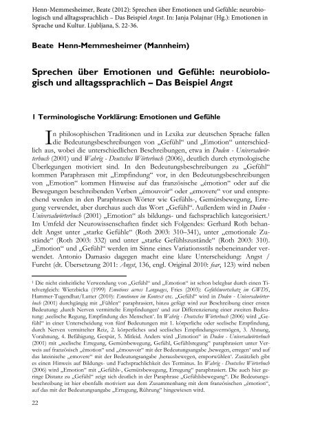 Sprechen über Emotionen und Gefühle - Germanistik - Universität ...