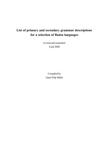 List of primary and secondary grammar descriptions for a ... - Glocalnet