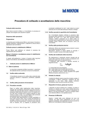 Procedura di collaudo e accettazione delle macchine